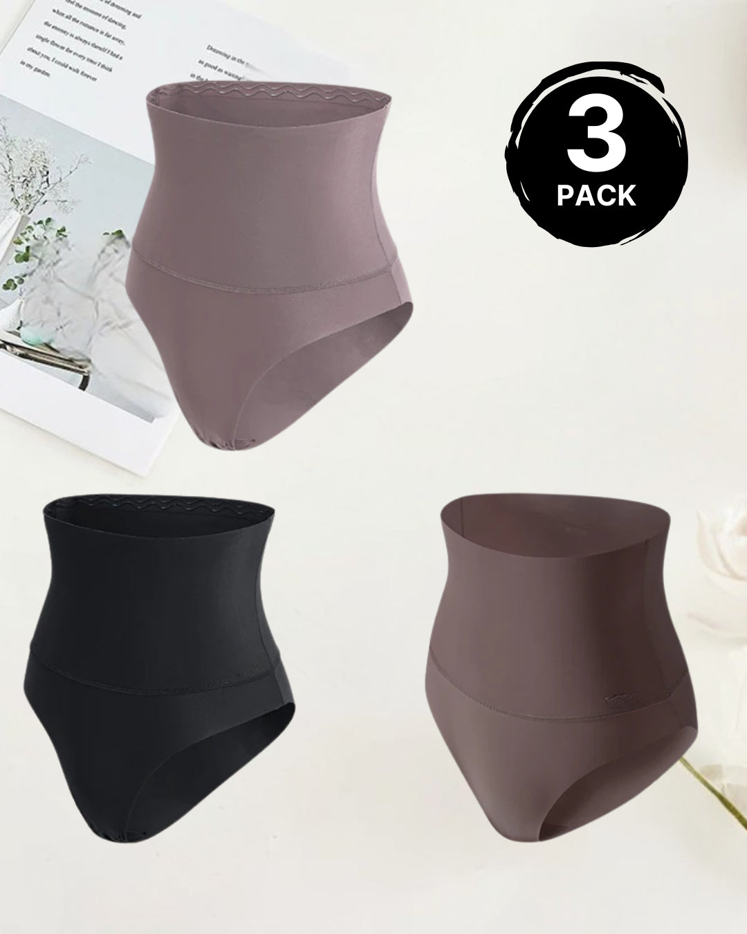 High Waisted Tummy Control Briefs Grey Tea Leaf Black