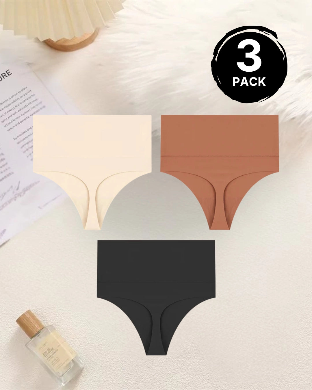 High Waisted Tummy Control Thong Panty black caramel apricot