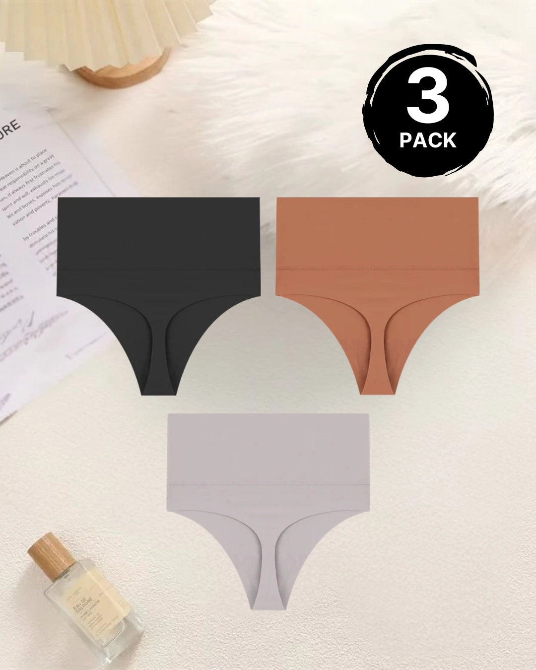 High Waisted Tummy Control Thong Panty black caramel coffee