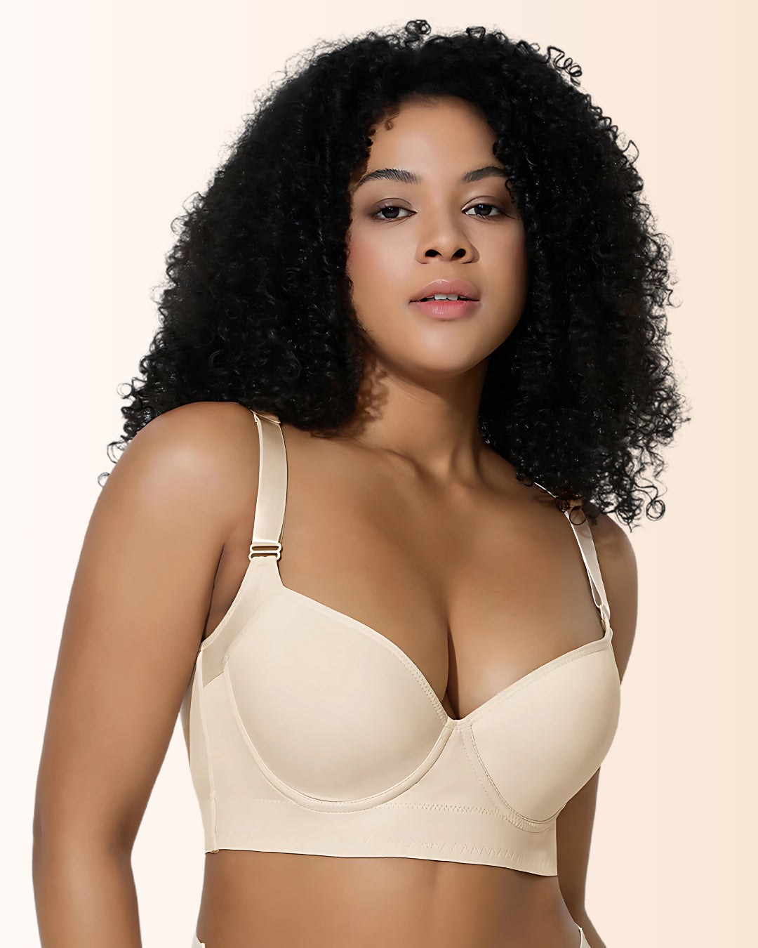 Longline Underwire Back Smoothing Push-Up Bra Beige