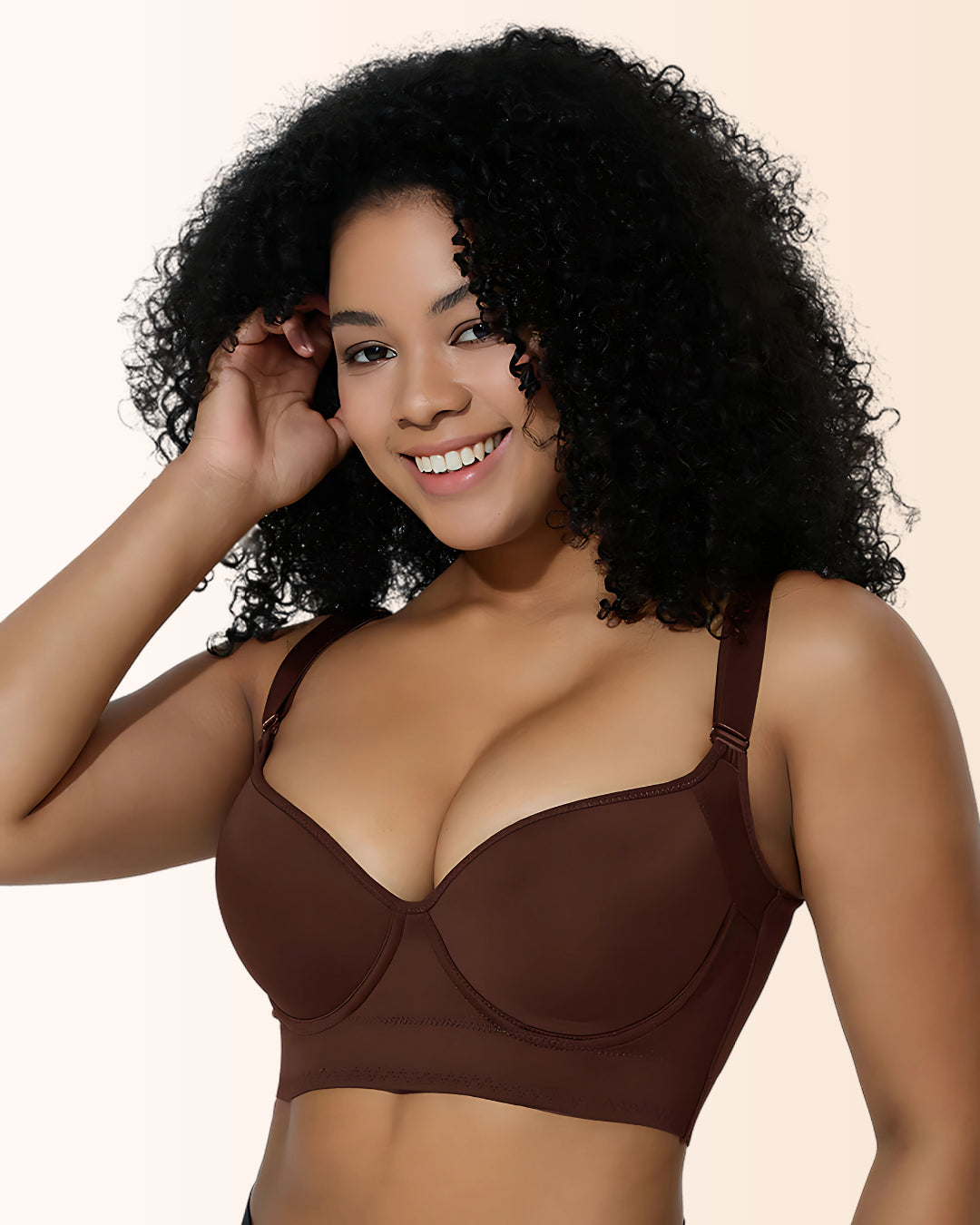 Longline Underwire Back Smoothing Push-Up Bra Brown