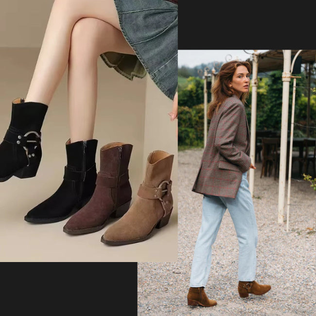 Women Suede Flatform with plateau Chunky Heels Booties