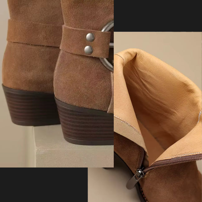 Women Suede Flatform with plateau Chunky Heels Booties