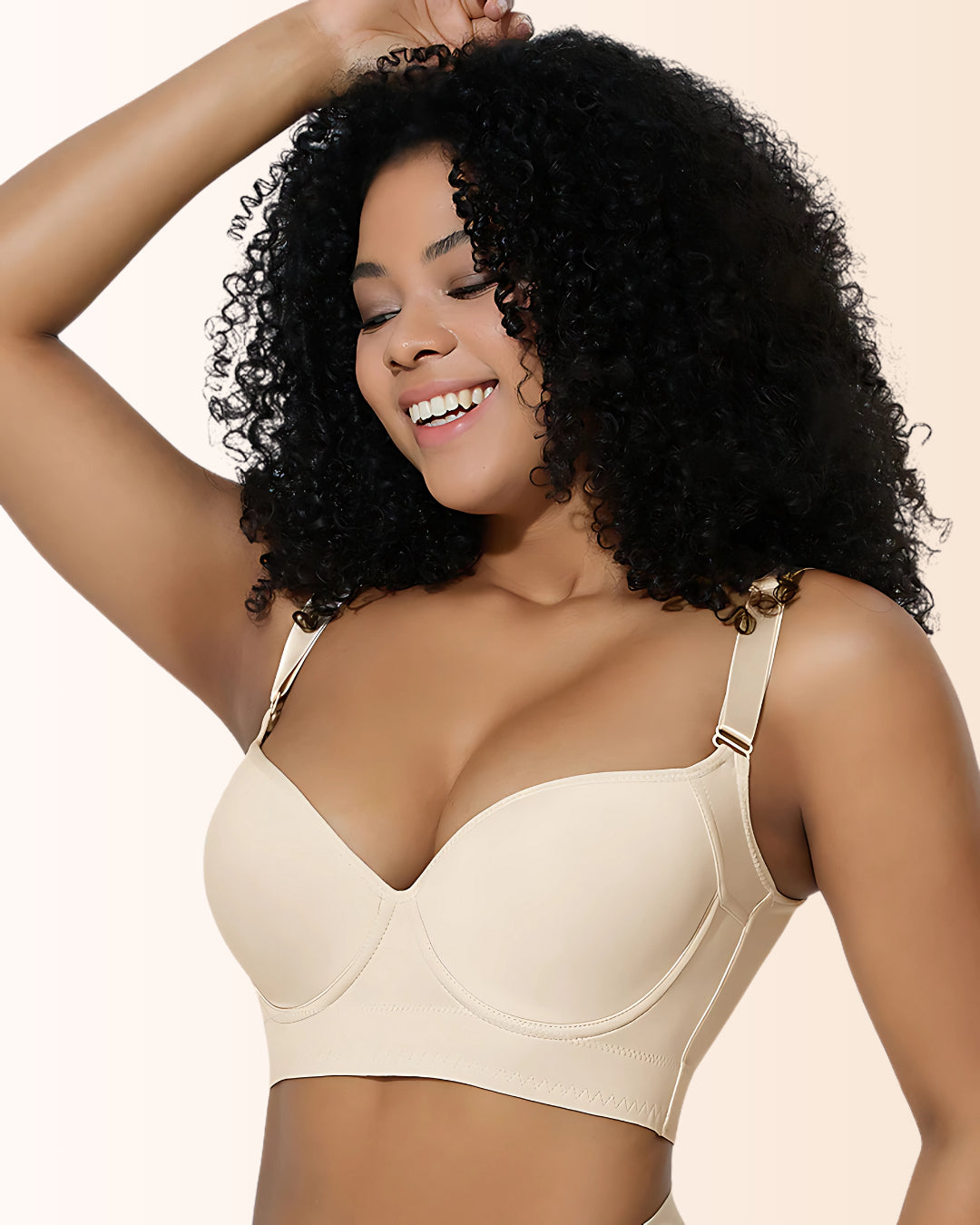 Longline Underwire Back Smoothing Push-Up Bra Beige