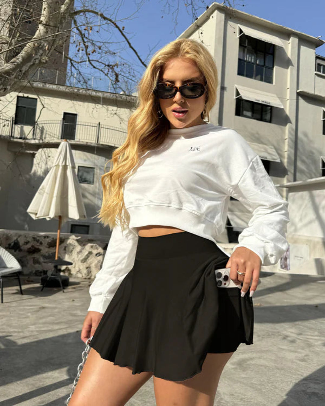 Seamless Ribbed Hidden Pokets Tummy Control Butt Lifting Flared Skort