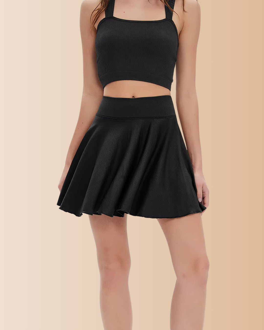 Seamless Ribbed Hidden Pokets Tummy Control Butt Lifting Flared Skort