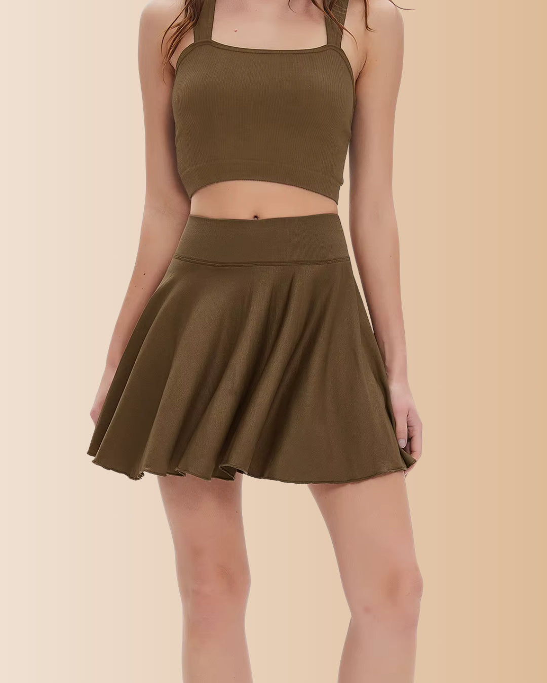 Seamless Ribbed Hidden Pokets Tummy Control Butt Lifting Flared Skort