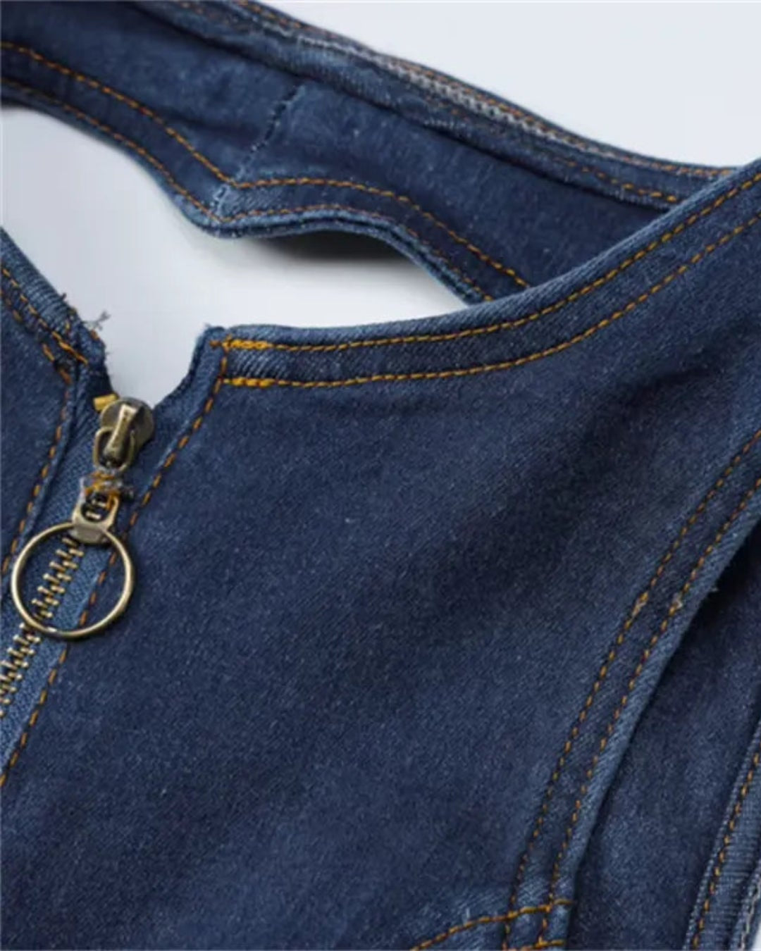 Sleeveless Crew Neck Zipper Denim Flared Jumpsuit