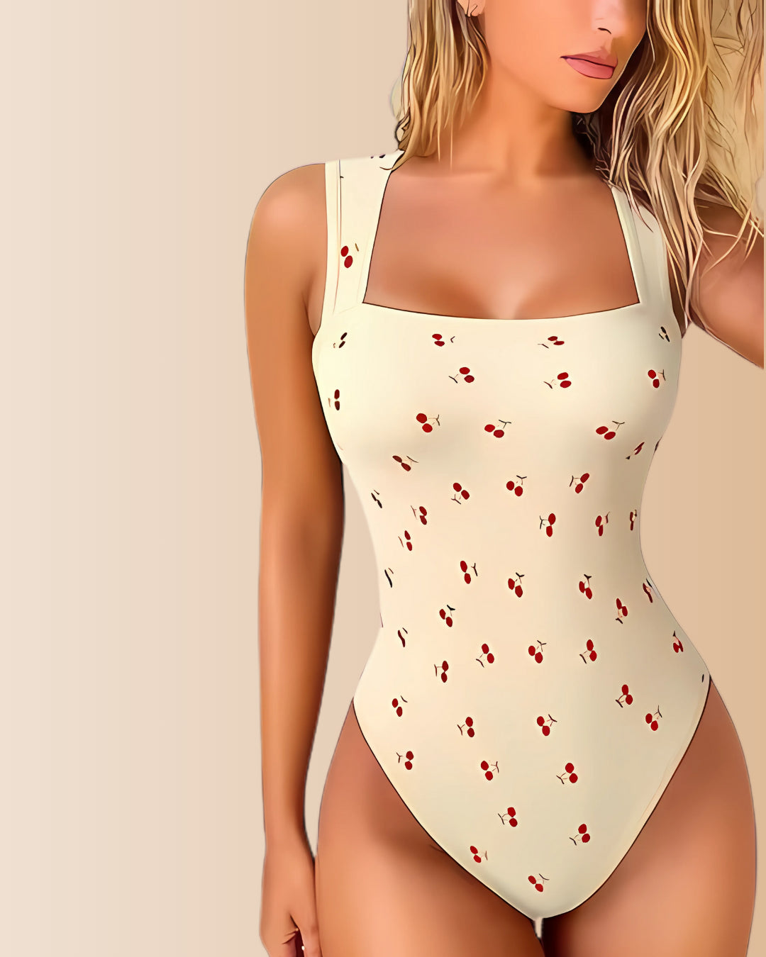 Sleeveless Wide Square Neck Ribbed Tummy Control Bodysuit
