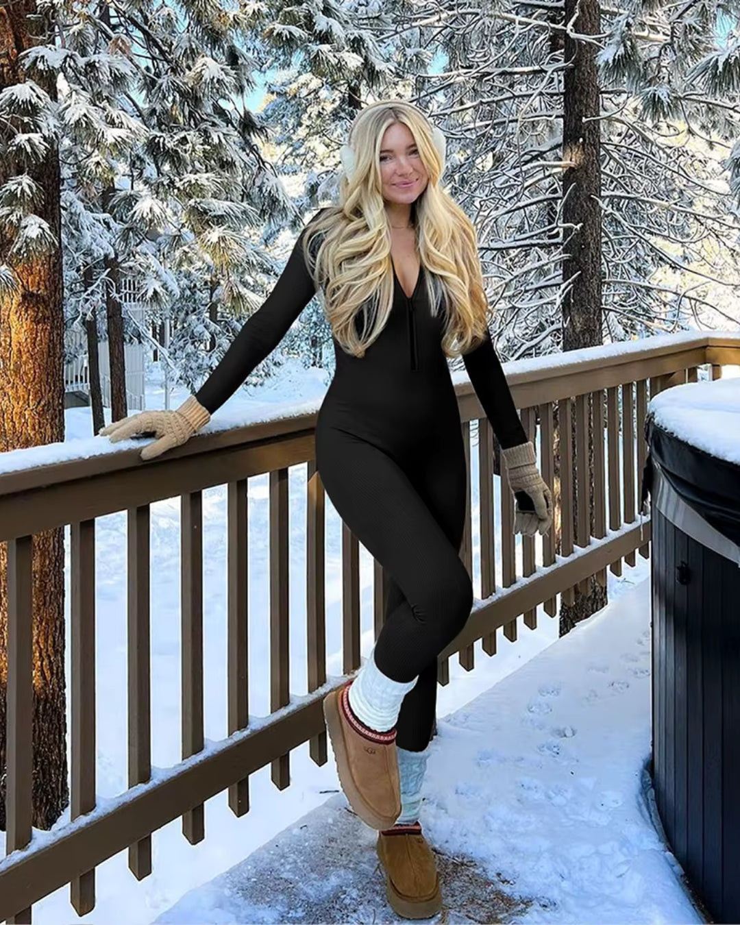 Seamless Long Sleeve Crew Neck Zipper Ribbed Tummy Control Butt Lifting Jumpsuit