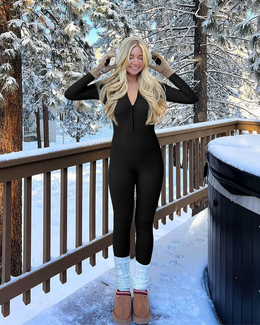 Seamless Long Sleeve Crew Neck Zipper Ribbed Tummy Control Butt Lifting Jumpsuit