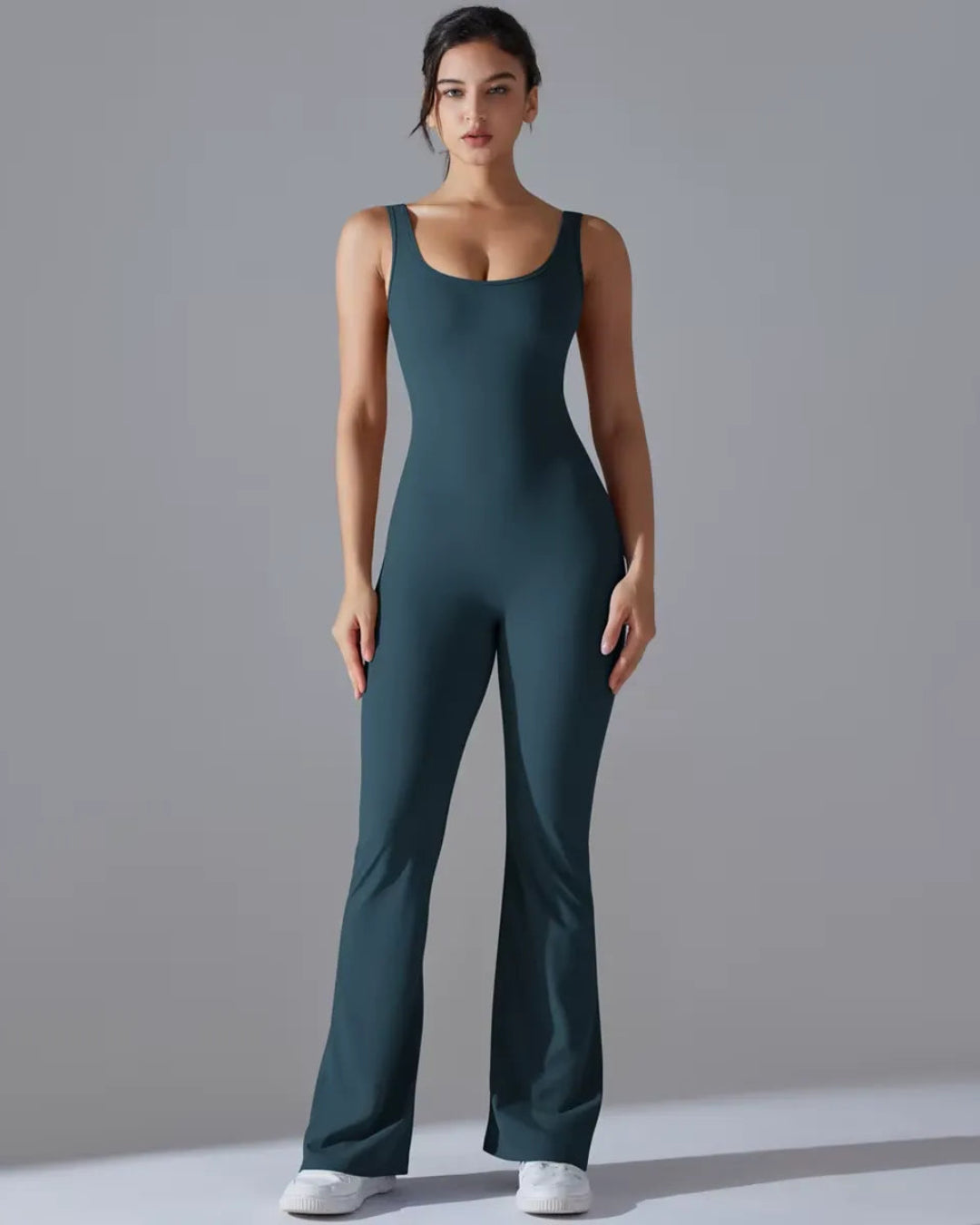 Seamless Sleeveless O-Neck & V-Back Tummy Control Butt Lifting Flared Yoga Jumpsuit