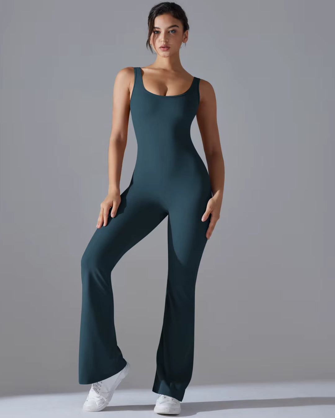 Seamless Sleeveless O-Neck & V-Back Tummy Control Butt Lifting Flared Yoga Jumpsuit