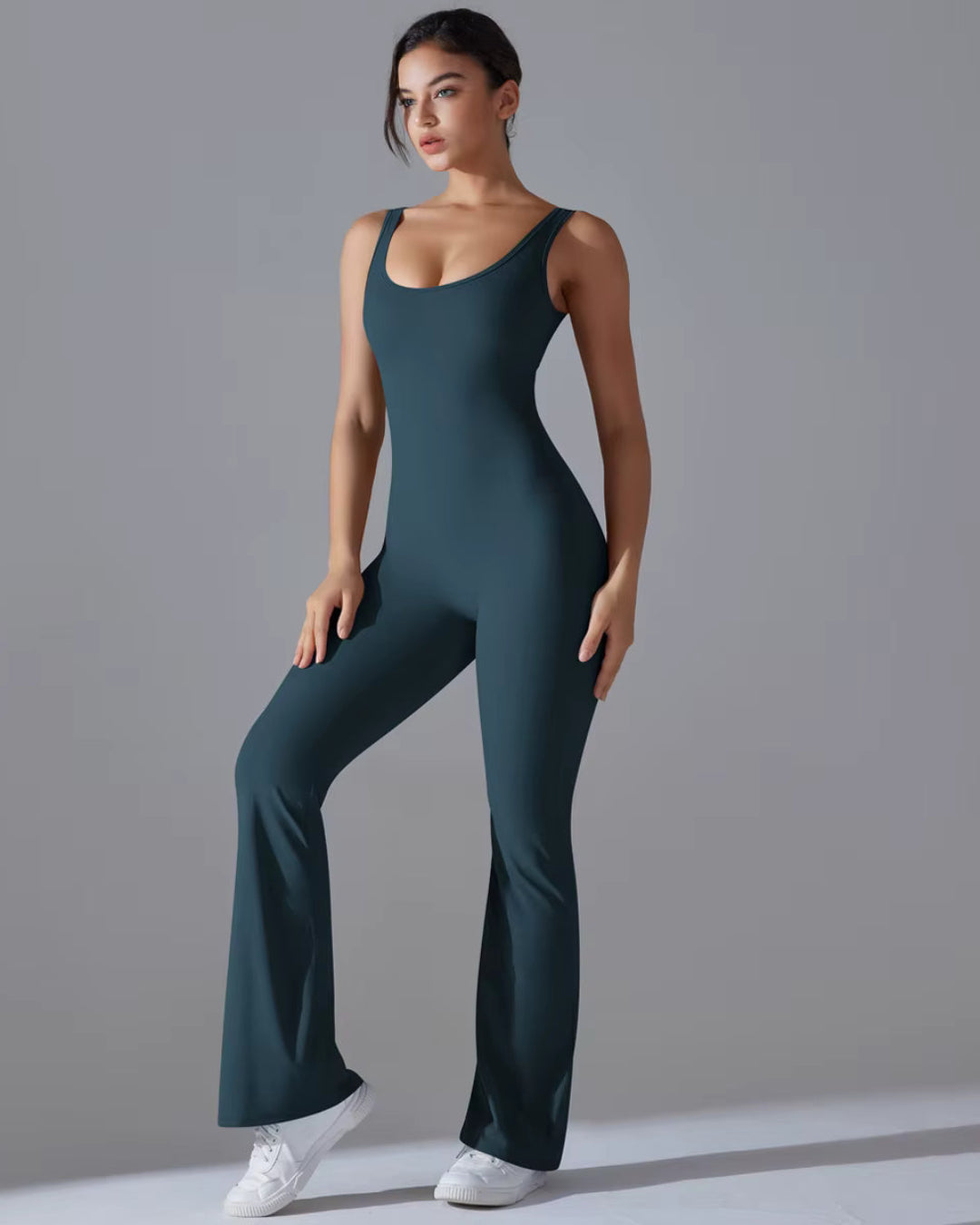 Seamless Sleeveless O-Neck & V-Back Tummy Control Butt Lifting Flared Yoga Jumpsuit