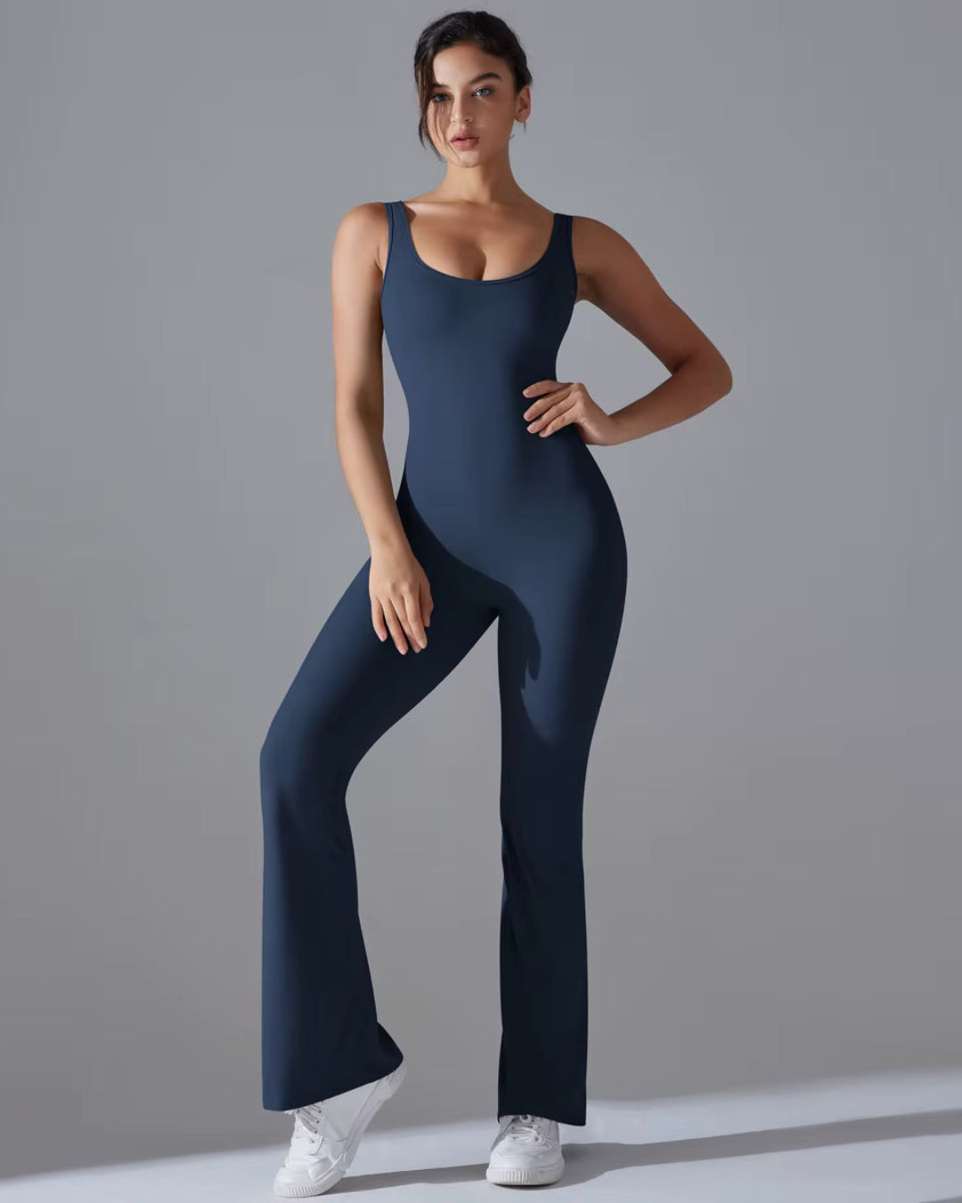 Seamless Sleeveless O-Neck & V-Back Tummy Control Butt Lifting Flared Yoga Jumpsuit