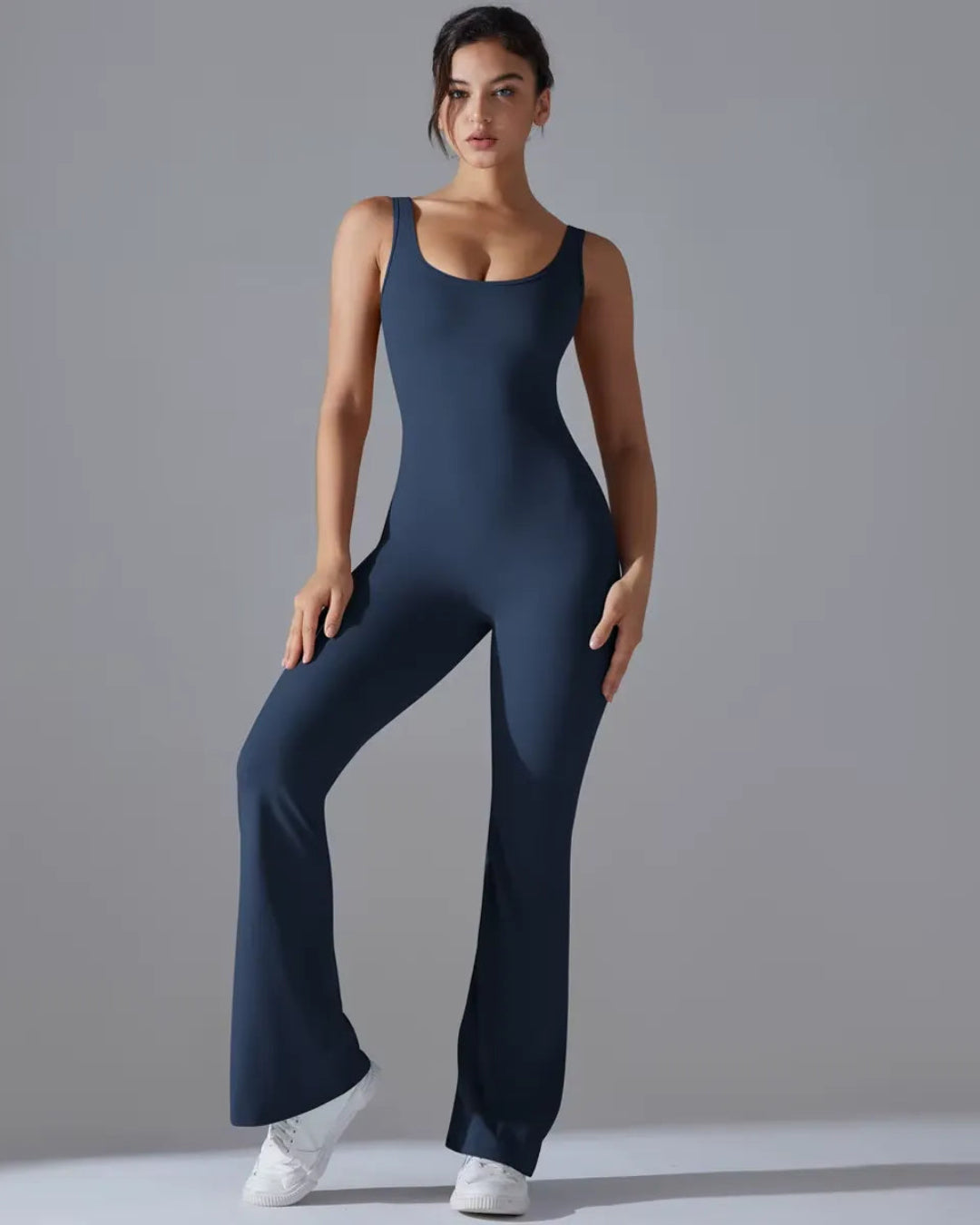Seamless Sleeveless O-Neck & V-Back Tummy Control Butt Lifting Flared Yoga Jumpsuit