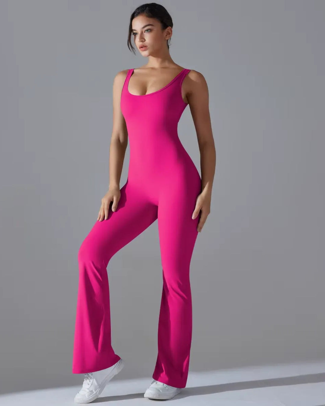 Seamless Sleeveless O-Neck & V-Back Tummy Control Butt Lifting Flared Yoga Jumpsuit