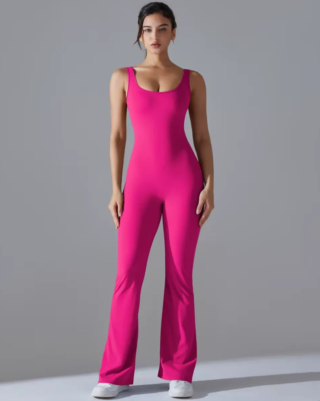 Seamless Sleeveless O-Neck & V-Back Tummy Control Butt Lifting Flared Yoga Jumpsuit