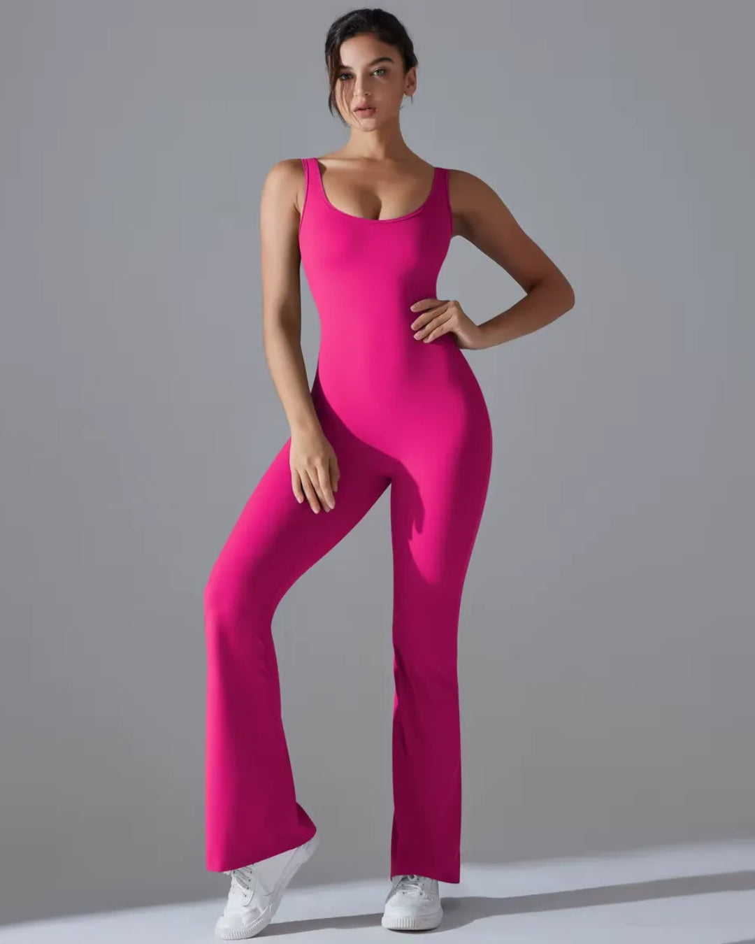 Seamless Sleeveless O-Neck & V-Back Tummy Control Butt Lifting Flared Yoga Jumpsuit