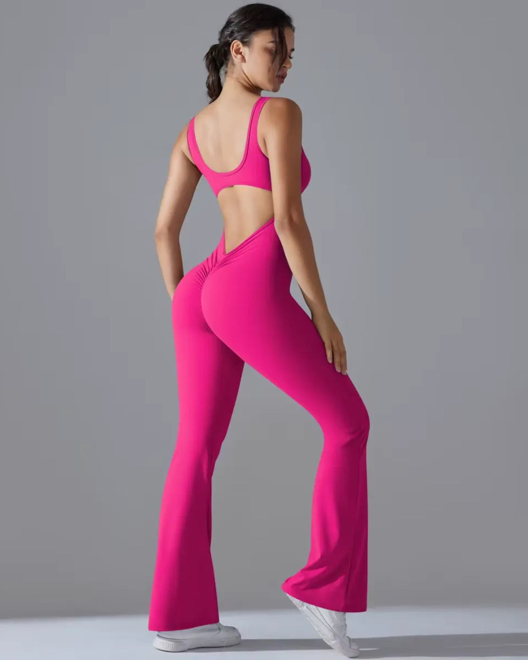 Seamless Sleeveless O-Neck & V-Back Tummy Control Butt Lifting Flared Yoga Jumpsuit