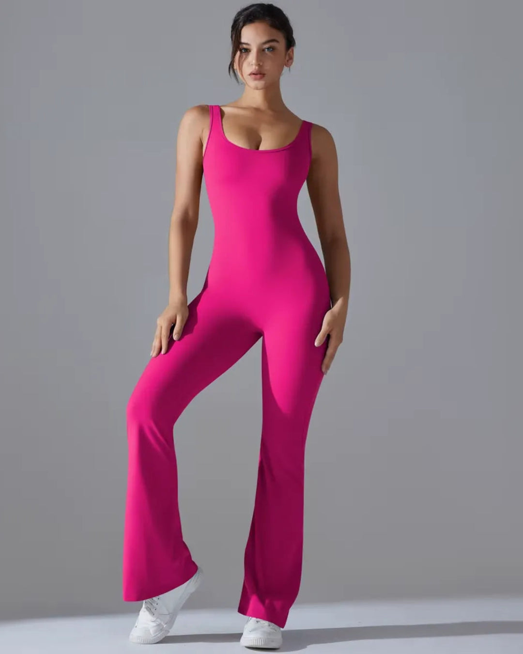 Seamless Sleeveless O-Neck & V-Back Tummy Control Butt Lifting Flared Yoga Jumpsuit