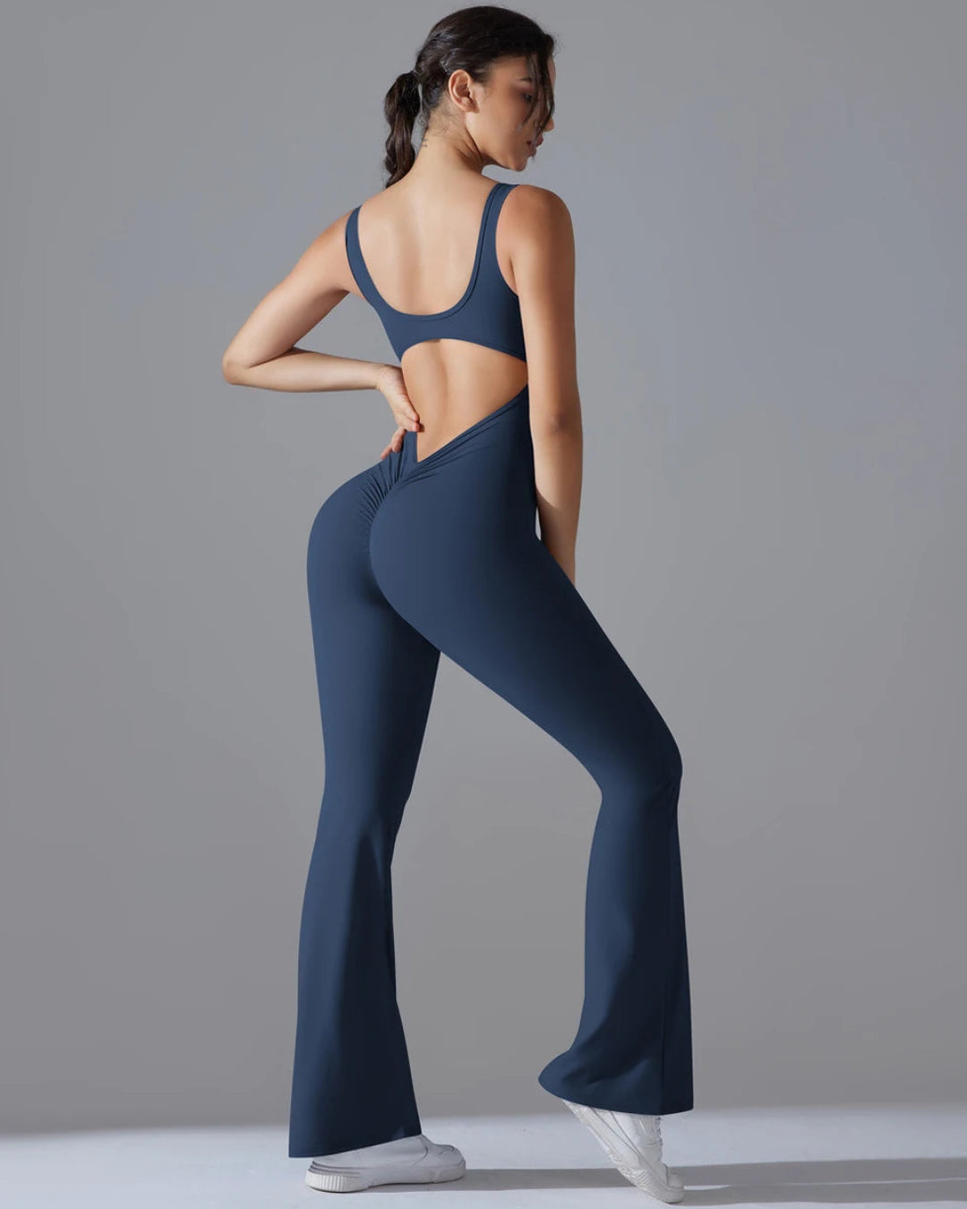 Seamless Sleeveless O-Neck & V-Back Tummy Control Butt Lifting Flared Yoga Jumpsuit