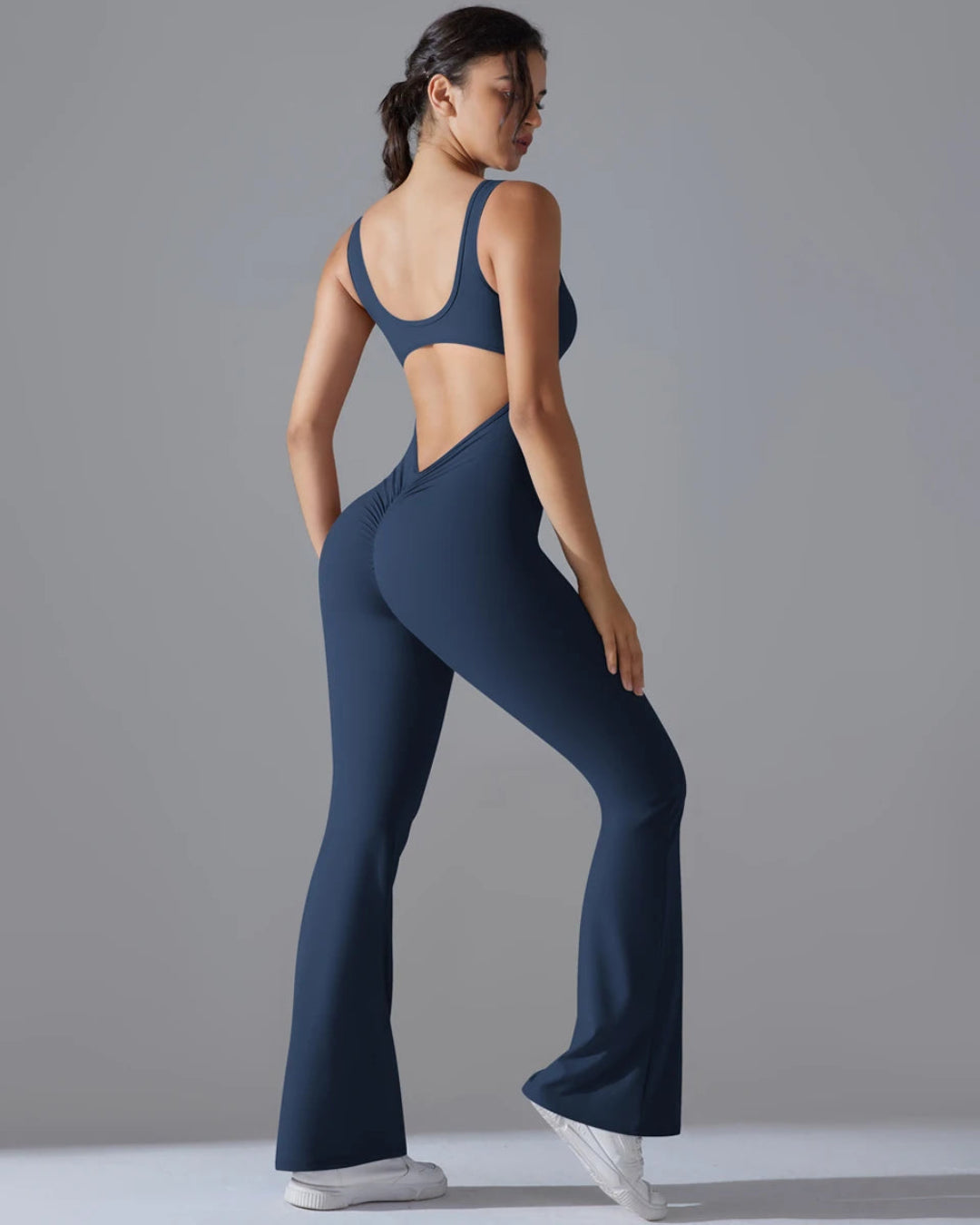 Seamless Sleeveless O-Neck & V-Back Tummy Control Butt Lifting Flared Yoga Jumpsuit