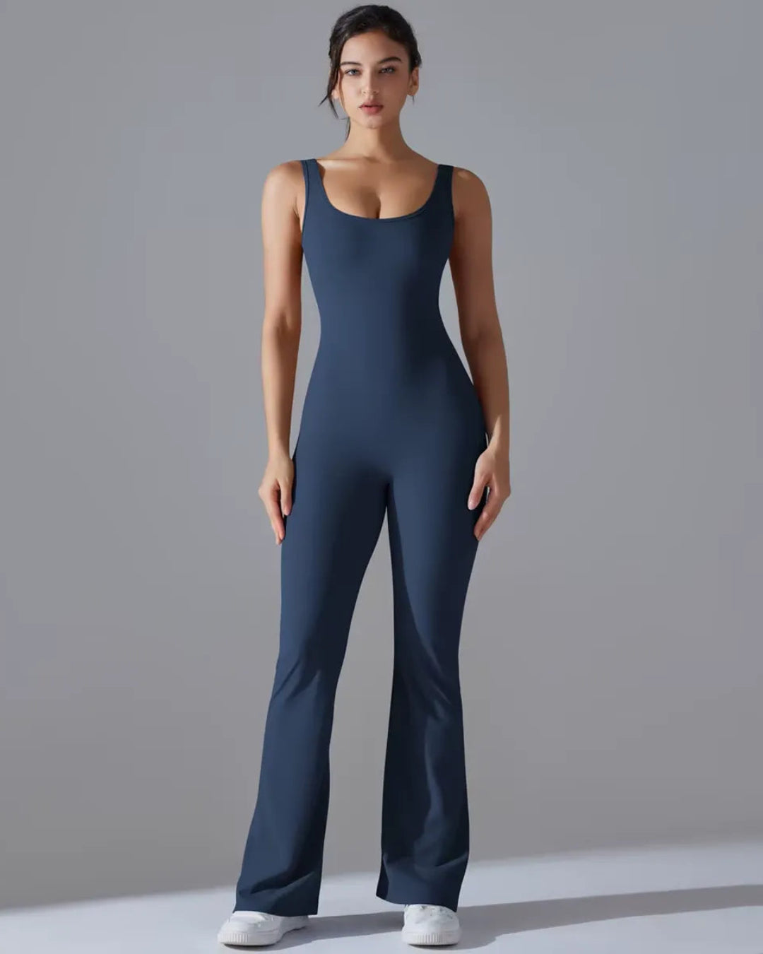 Seamless Sleeveless O-Neck & V-Back Tummy Control Butt Lifting Flared Yoga Jumpsuit
