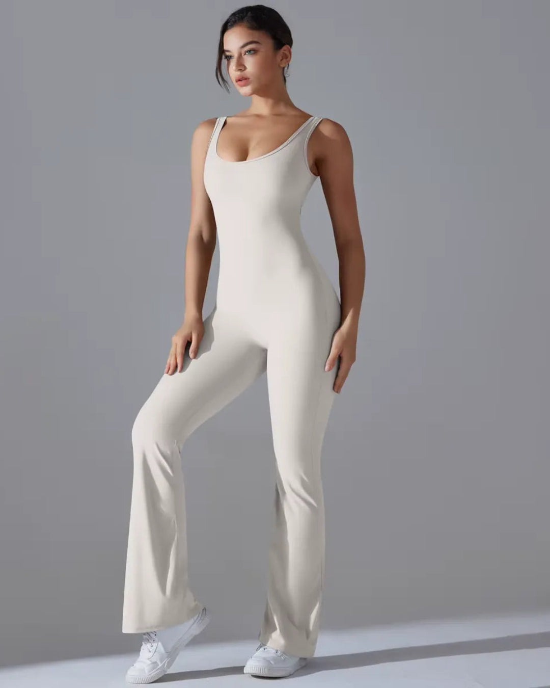 Seamless Sleeveless O-Neck & V-Back Tummy Control Butt Lifting Flared Yoga Jumpsuit