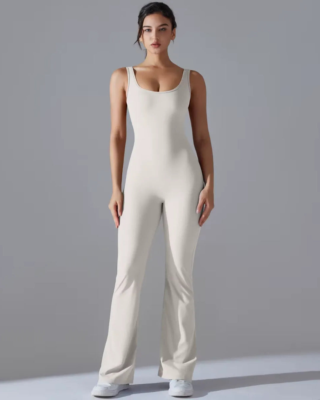 Seamless Sleeveless O-Neck & V-Back Tummy Control Butt Lifting Flared Yoga Jumpsuit