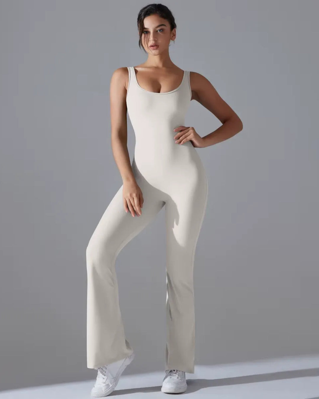 Seamless Sleeveless O-Neck & V-Back Tummy Control Butt Lifting Flared Yoga Jumpsuit