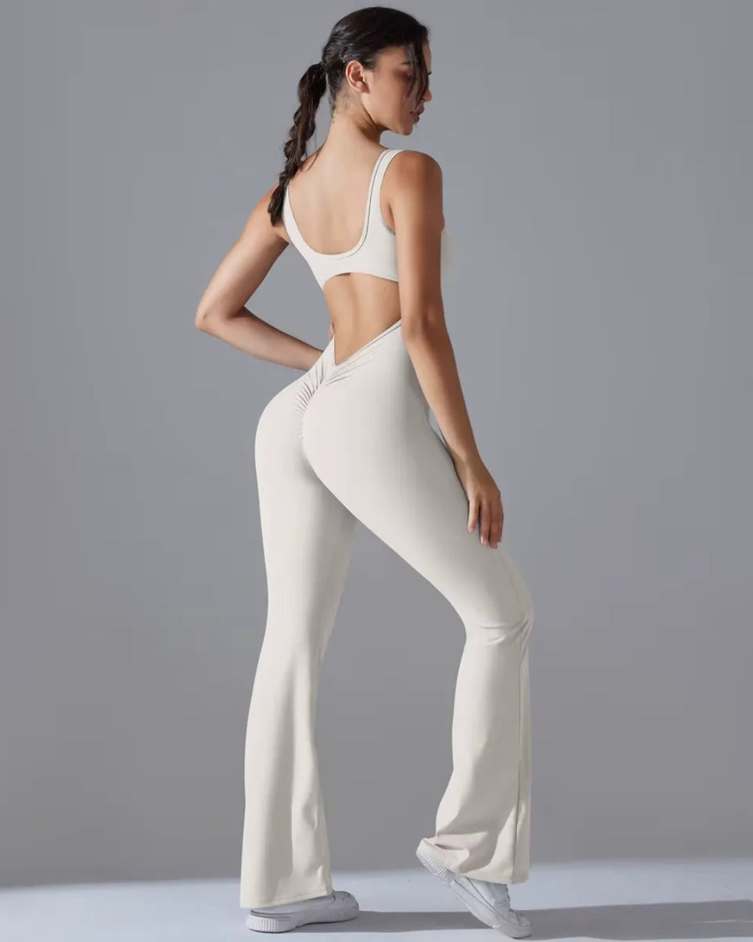 Seamless Sleeveless O-Neck & V-Back Tummy Control Butt Lifting Flared Yoga Jumpsuit