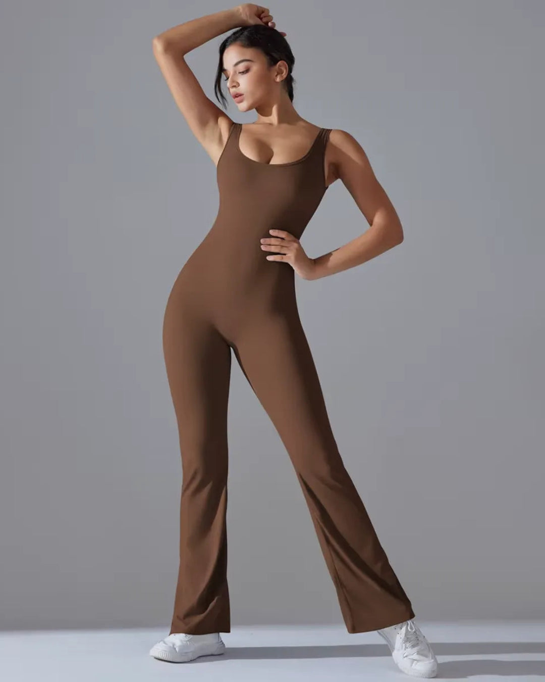 Seamless Sleeveless O-Neck & V-Back Tummy Control Butt Lifting Flared Yoga Jumpsuit