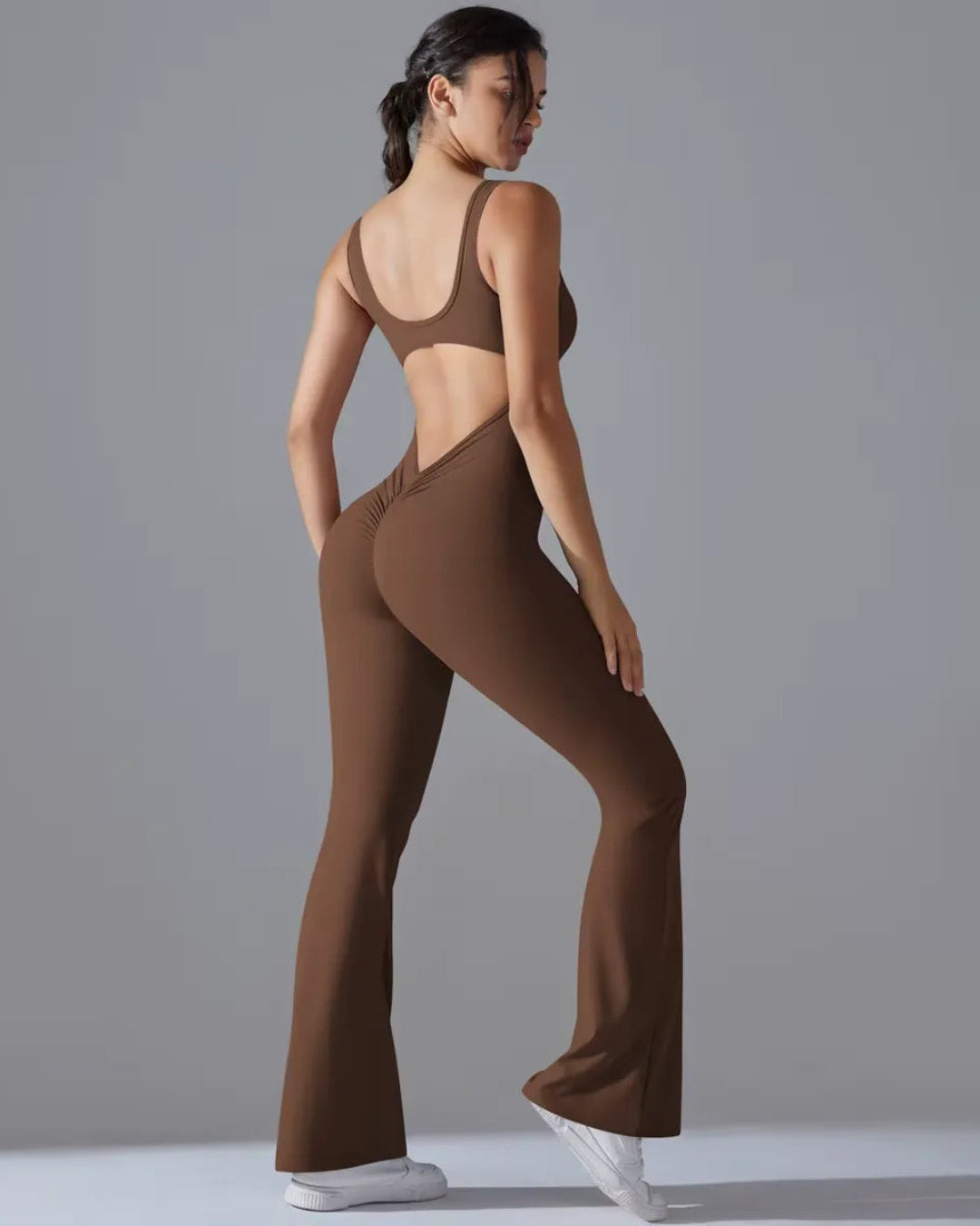 Seamless Sleeveless O-Neck & V-Back Tummy Control Butt Lifting Flared Yoga Jumpsuit