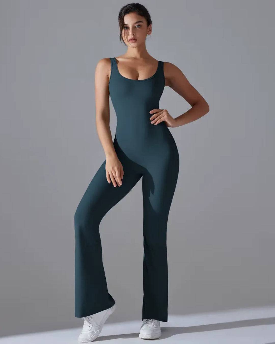 Seamless Sleeveless O-Neck & V-Back Tummy Control Butt Lifting Flared Yoga Jumpsuit