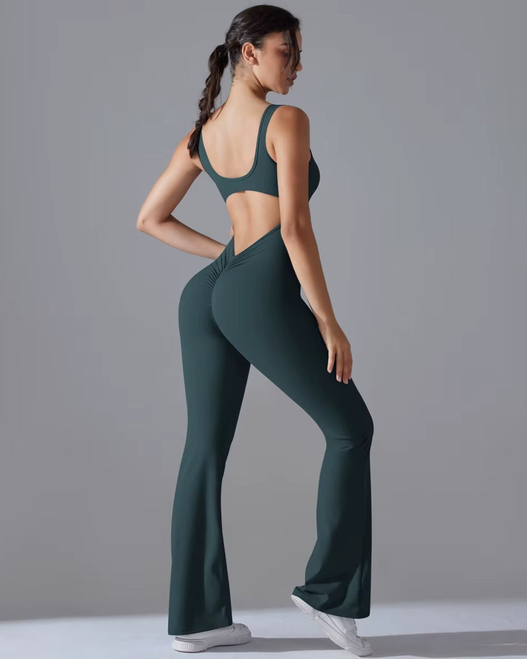 Seamless Sleeveless O-Neck & V-Back Tummy Control Butt Lifting Flared Yoga Jumpsuit