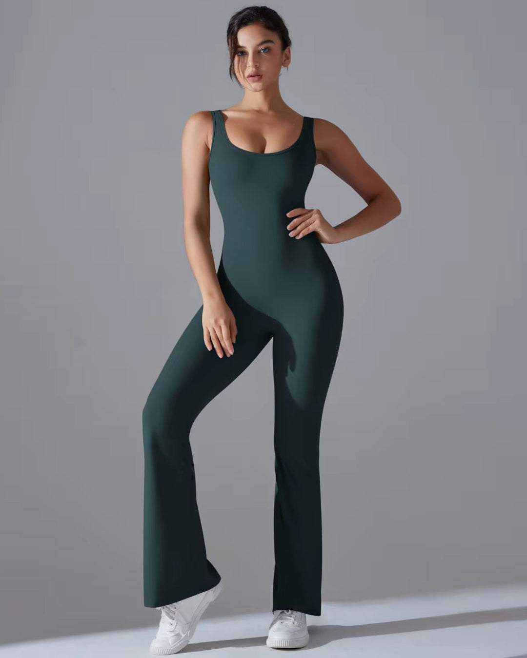 Seamless Sleeveless O-Neck & V-Back Tummy Control Butt Lifting Flared Yoga Jumpsuit