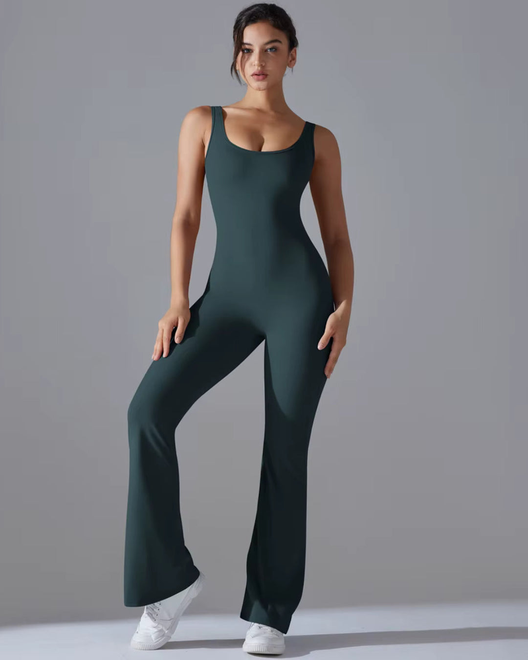 Seamless Sleeveless O-Neck & V-Back Tummy Control Butt Lifting Flared Yoga Jumpsuit