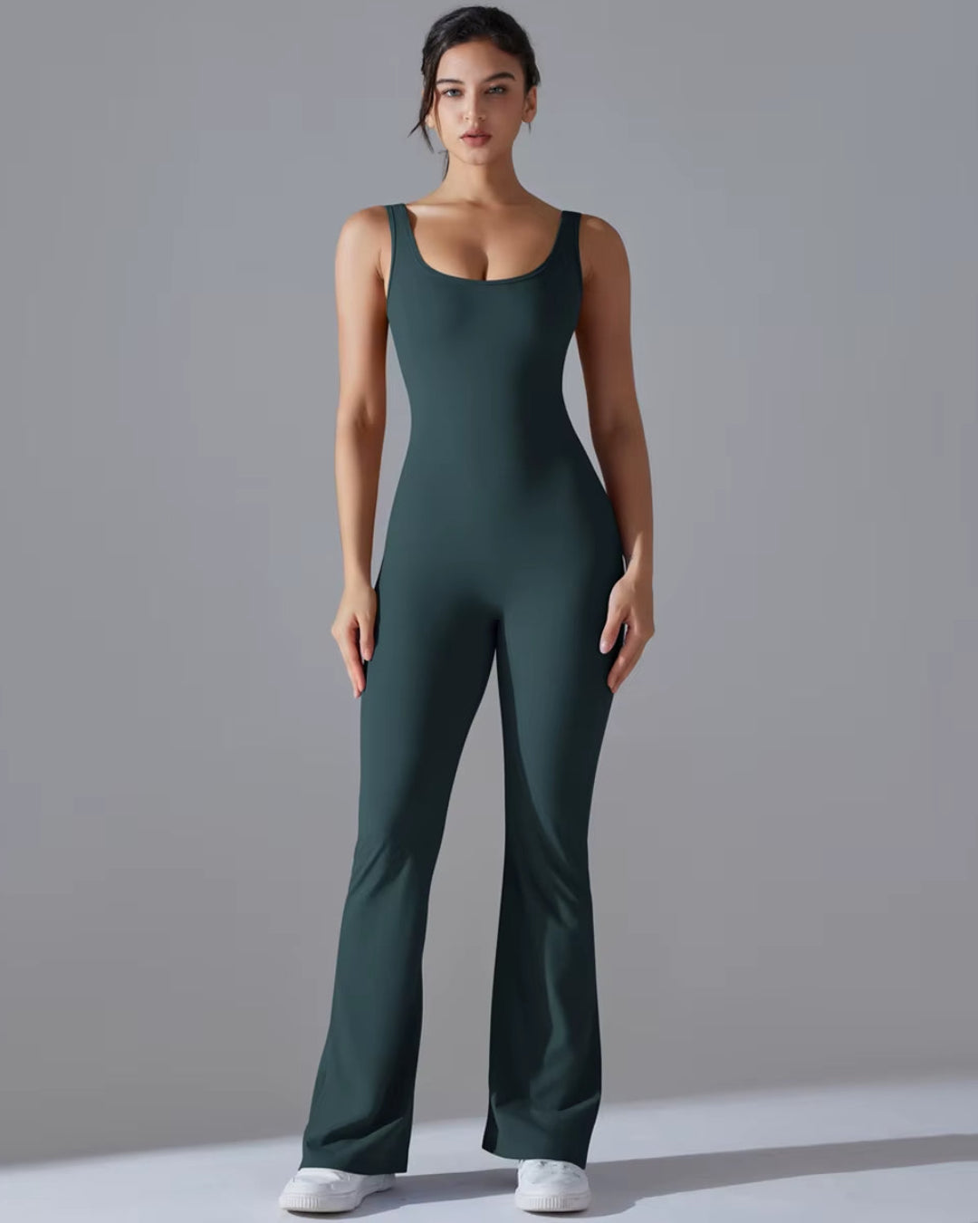 Seamless Sleeveless O-Neck & V-Back Tummy Control Butt Lifting Flared Yoga Jumpsuit