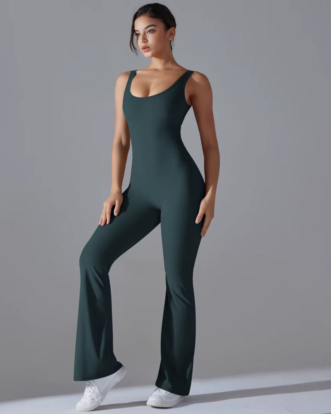 Seamless Sleeveless O-Neck & V-Back Tummy Control Butt Lifting Flared Yoga Jumpsuit