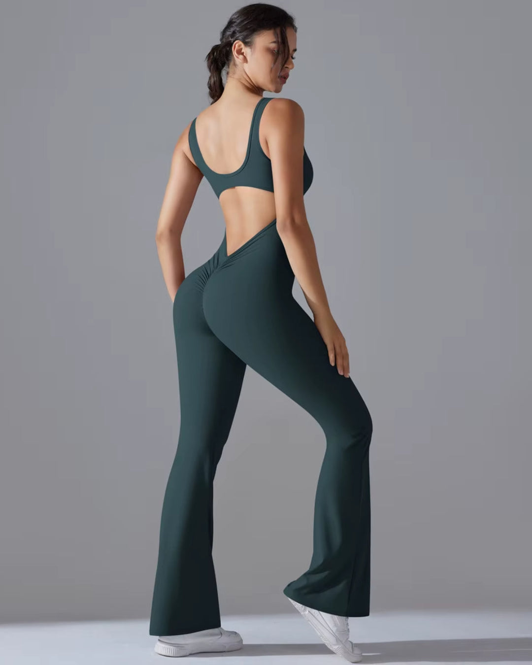 Seamless Sleeveless O-Neck & V-Back Tummy Control Butt Lifting Flared Yoga Jumpsuit
