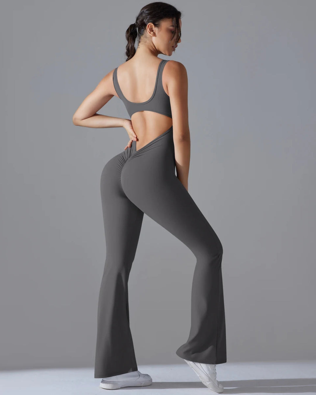 Seamless Sleeveless U-Neck & V-Back Tummy Control Butt Lifting Flared Yoga Jumpsuit