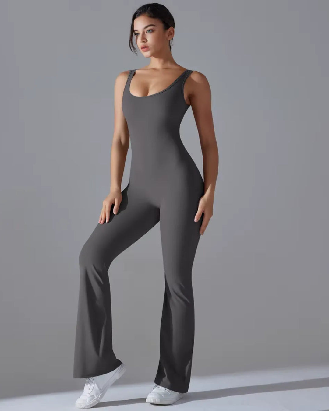Seamless Sleeveless O-Neck & V-Back Tummy Control Butt Lifting Flared Yoga Jumpsuit