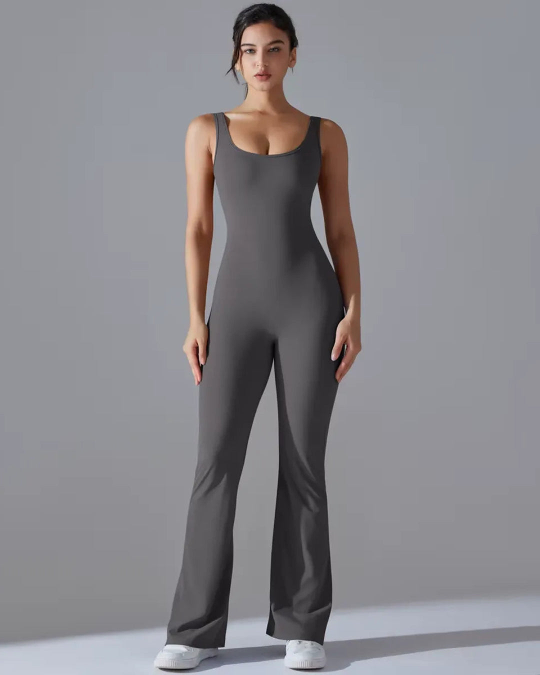 Seamless Sleeveless O-Neck & V-Back Tummy Control Butt Lifting Flared Yoga Jumpsuit