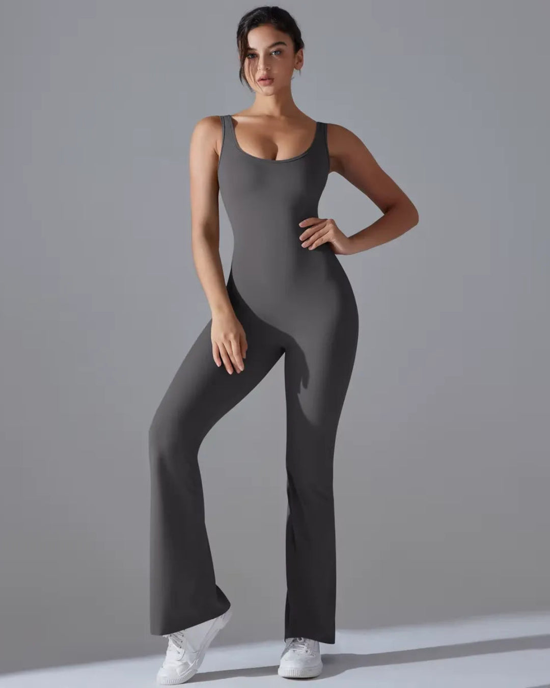 Seamless Sleeveless O-Neck & V-Back Tummy Control Butt Lifting Flared Yoga Jumpsuit