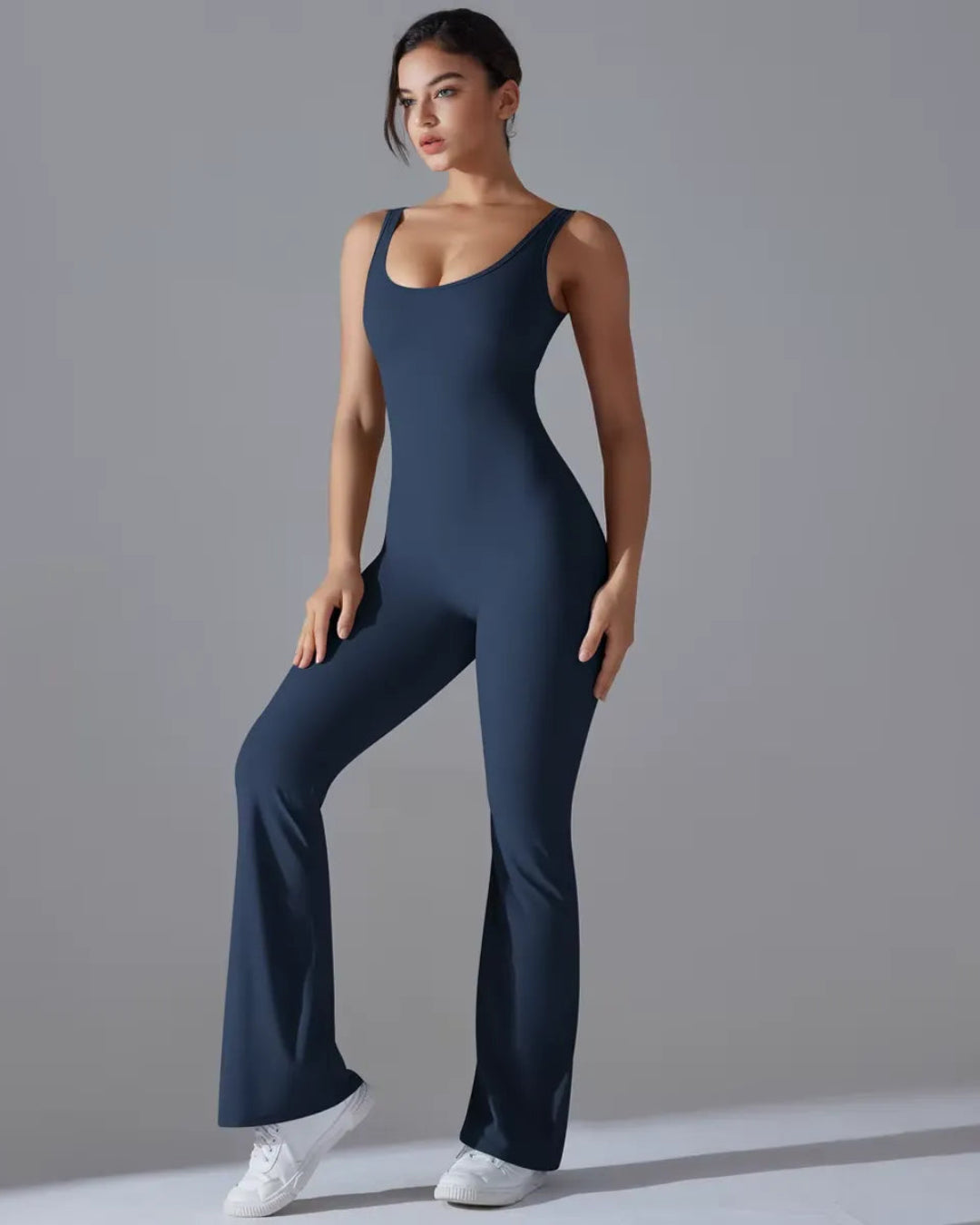 Seamless Sleeveless O-Neck & V-Back Tummy Control Butt Lifting Flared Yoga Jumpsuit