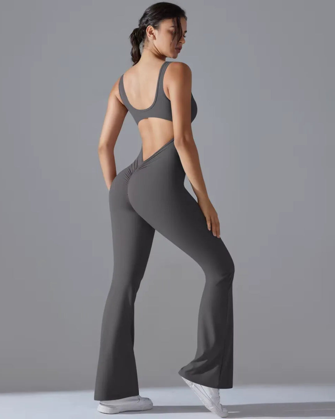 Seamless Sleeveless O-Neck & V-Back Tummy Control Butt Lifting Flared Yoga Jumpsuit