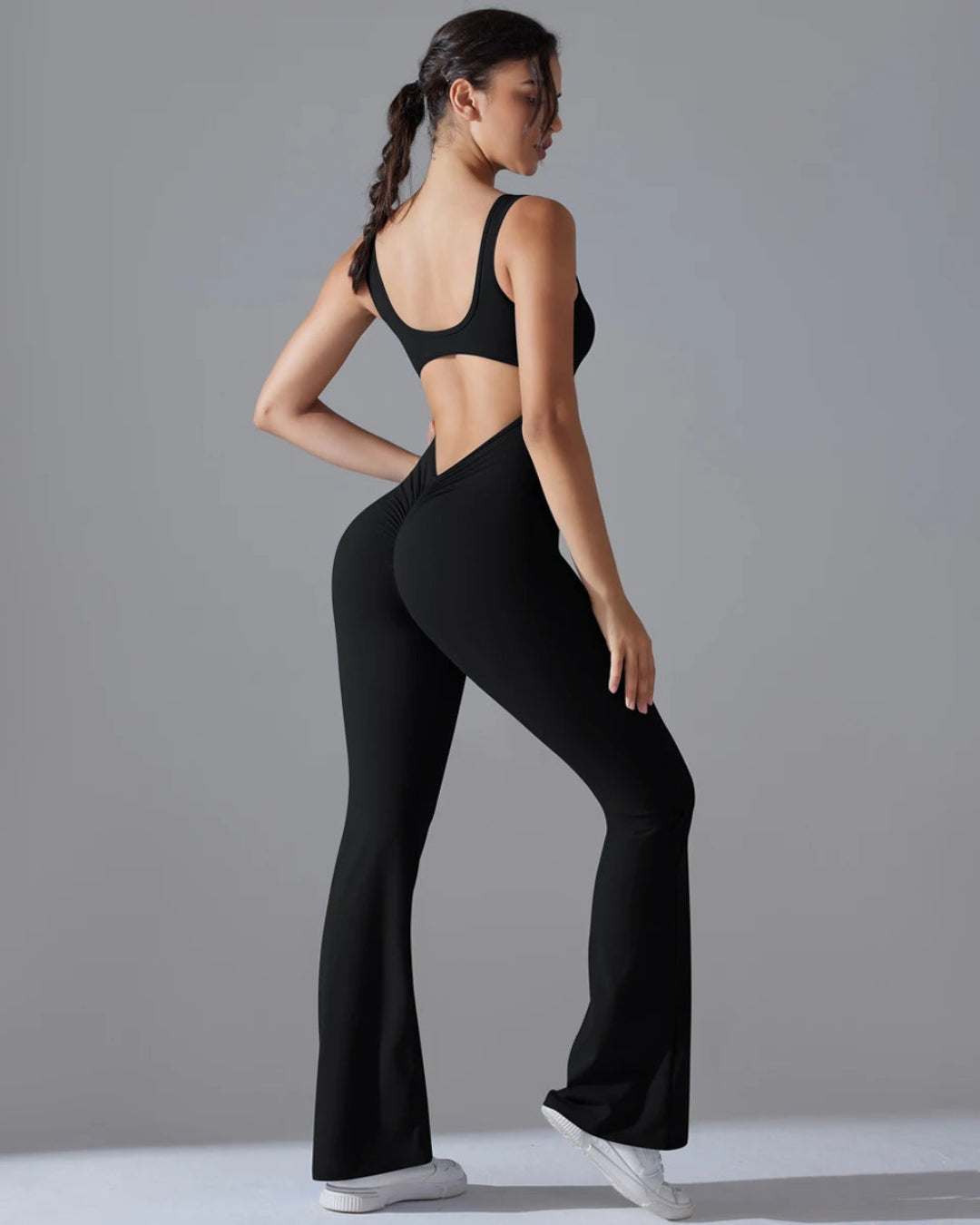 Seamless Sleeveless O-Neck & V-Back Tummy Control Butt Lifting Flared Yoga Jumpsuit
