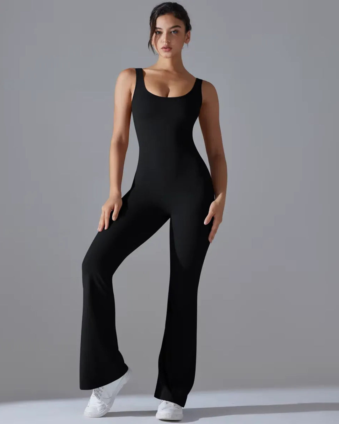 Seamless Sleeveless O-Neck & V-Back Tummy Control Butt Lifting Flared Yoga Jumpsuit