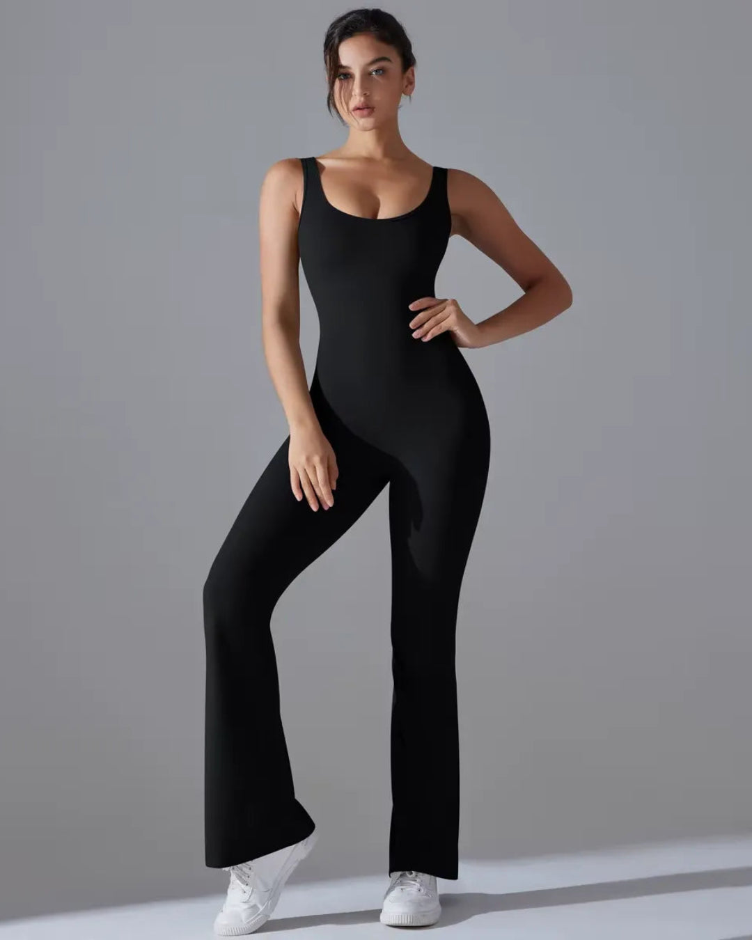 Seamless Sleeveless U-Neck & V-Back Tummy Control Butt Lifting Flared Yoga Jumpsuit